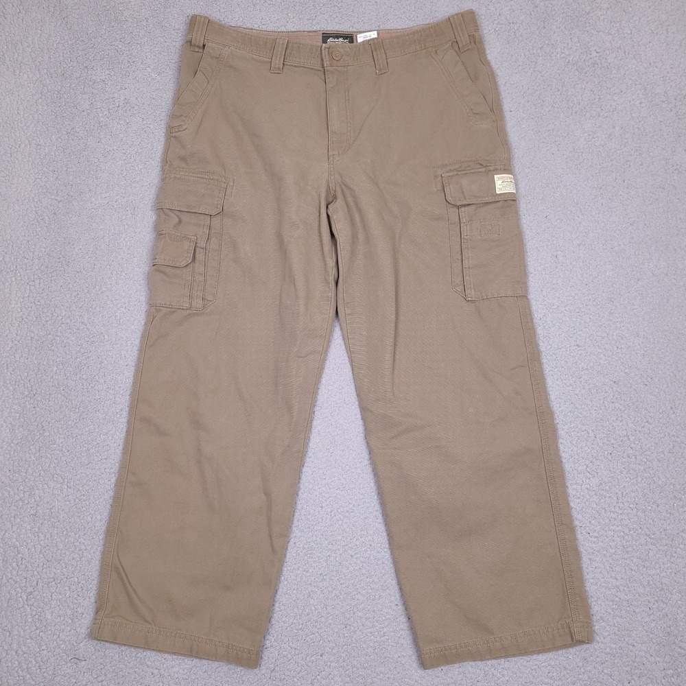 Eddie Bauer Cargo Pants Mens 38x29 Brown Cotton Flat Front‎ Pockets Hiking